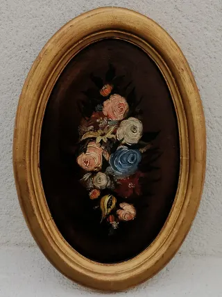 Cuadro pinturq bodegón floral marco madera maciza