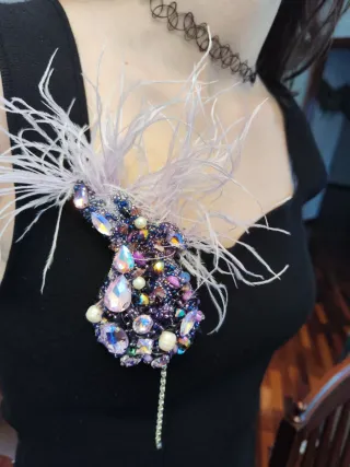 Broche Joya Alcachofa Plumas Cristal