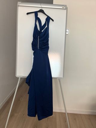 Vestido largo halter azul espalda abierta