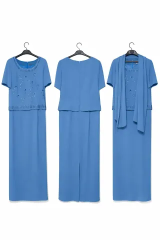 Vestido azul más chal