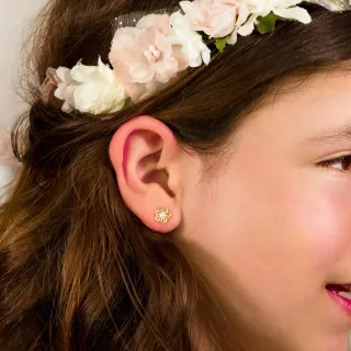 Pendientes Flor y Perla Oro 18k