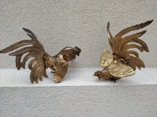 Pareja adorno gallo pelea bronce italianos años 50