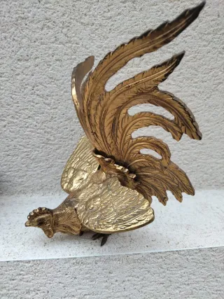 Pareja adorno gallo pelea bronce italianos años 50