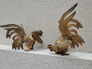 Pareja adorno gallo pelea bronce italianos años 50