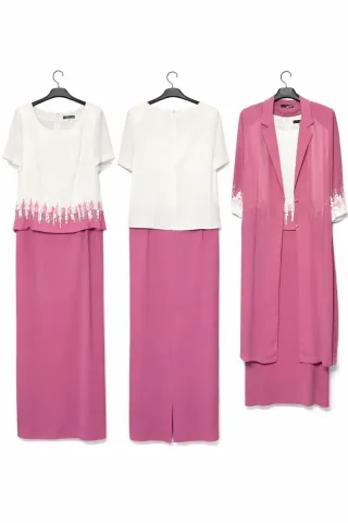 Vestido Largo Rosa y Blanco más abrigo