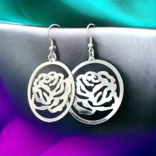 Pendientes Acero Rosas Redondos