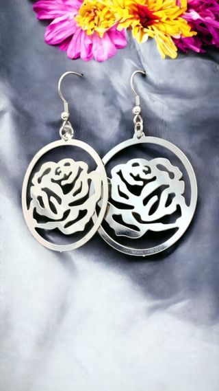 Pendientes Acero Rosas Redondos