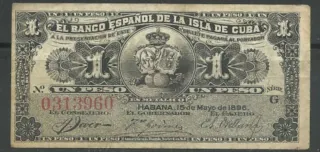 Billete 1 Peso Banco Español Cuba 1896