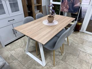 Conjunto Mesa Extensible + 4 Sillas Tela Gris