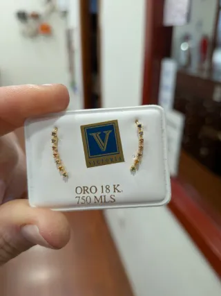 Pendientes Oro 18k Trepadores Circonitas Multicolo