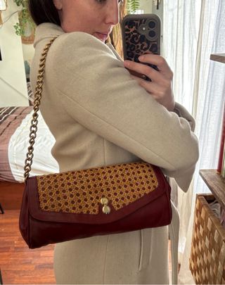 Bolso Clutch Vintage Paja y Piel + cadena