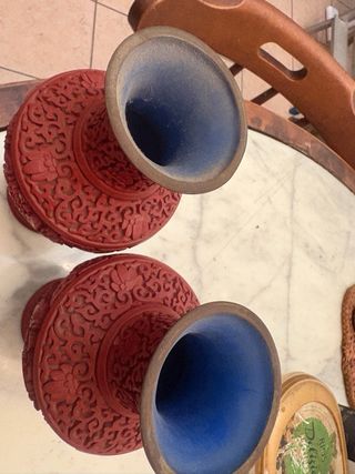 Coppia vasi cinesi laccati rossi vintage