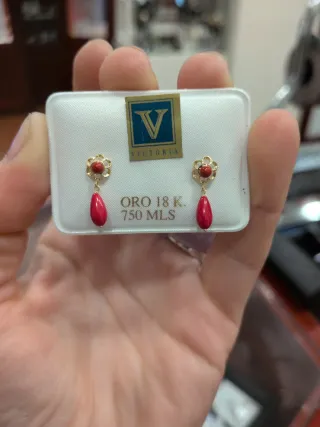 Pendientes Oro 18k Flor Coral Niña