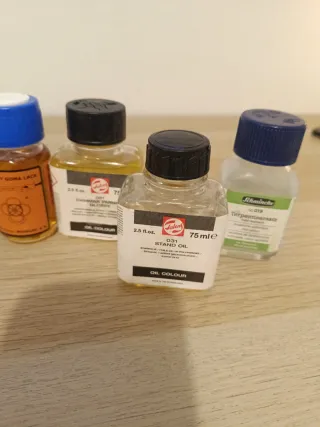 Lote lacas, barnices y aceites para Grabado y Óleo