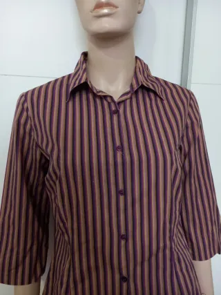 Camisa Zara Rayas Morado Beige Talla M