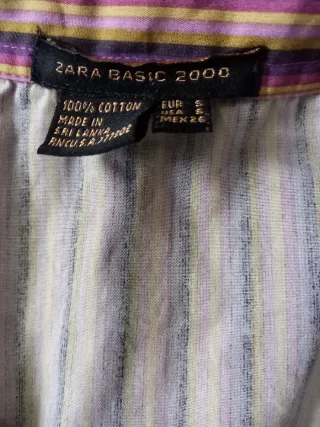 Camisa Zara Rayas Morado Beige Talla M