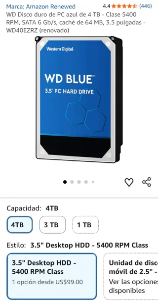 Disco Duro Western Digital 4TB WD40EZRZ