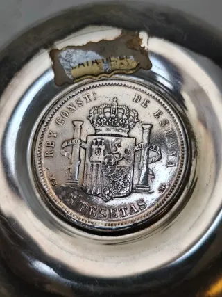 Cenicero de plata con moneda Alfonso XIII