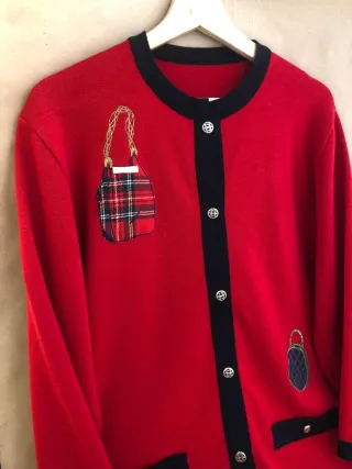 REBAJADO Cárdigan Vintage Rojo con Bolsos bordados