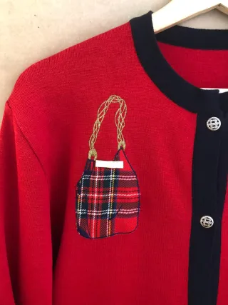 REBAJADO Cárdigan Vintage Rojo con Bolsos bordados