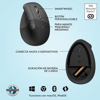 Logitech Lift Ratón Ergonómico Vertical, Inalámbri