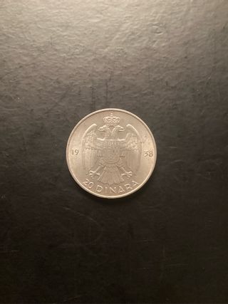 Moneta 20 Dinara 1938 argento