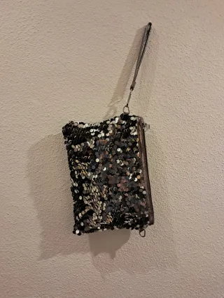 Bolso de fiesta lentejuelas negro y plata