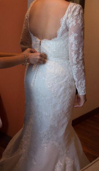 Vestido Novia White One T44 Encaje Manga Larga