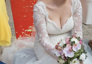 Vestido Novia White One T44 Encaje Manga Larga