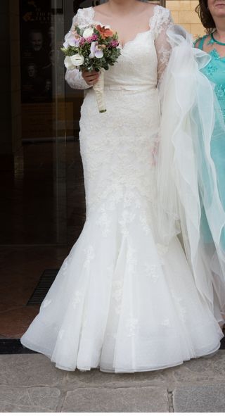 Vestido Novia White One T44 Encaje Manga Larga
