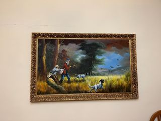 Cuadro de caza con paisaje y perros