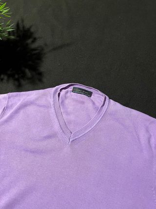 Jersey Zara lila cuello pico fino elegante vintage