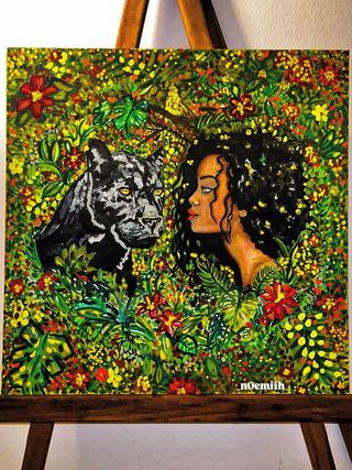 Quadro Donna Pantera floreale arredo per la casa