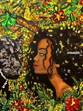 Quadro Donna Pantera floreale arredo per la casa