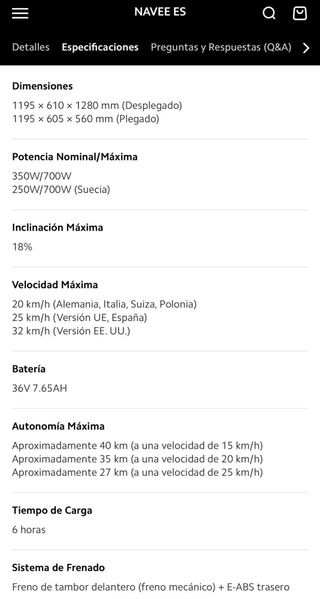 Patinete NAVEE S40 + EXTRA. Certificado DGT