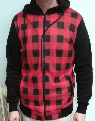Sudadera cuadros rojo/negro, L-XL, hombre