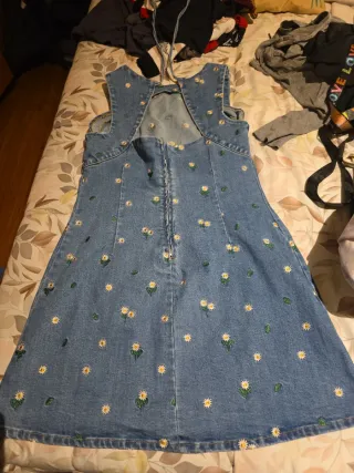 Vestido vaquero H&M bordado flores Talla M
