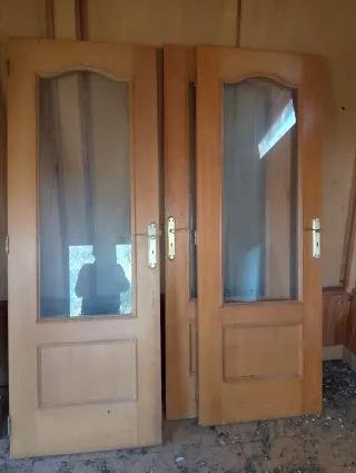 Puertas de madera con cristal (2 unidades)