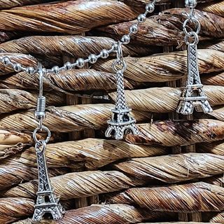 PENDIENTES COLGANTE Y CADENA PLATEADO TORRE EIFFEL