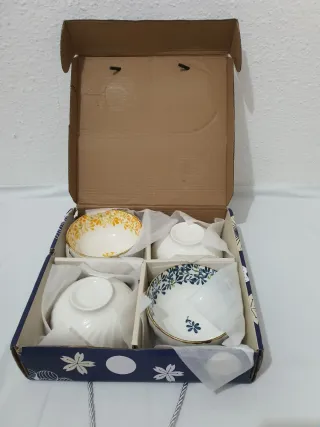 Set 4 Tazones Cerámica Florales