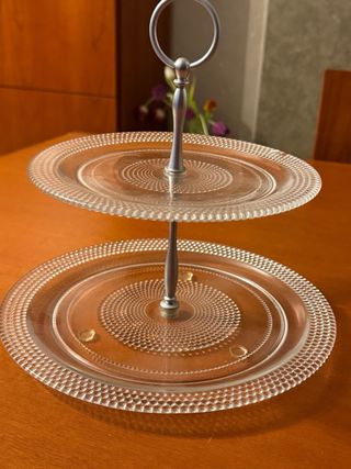 Alzata 2 piani vetro e metallo