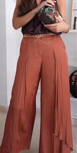 Pantalón ancho fluido naranja