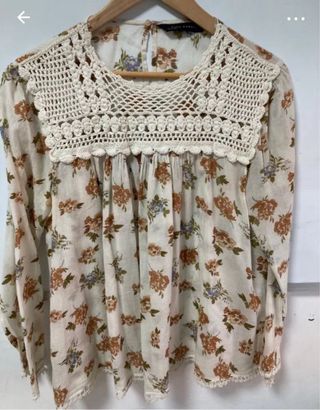 Camisa Zara Talla L Flores Crochet