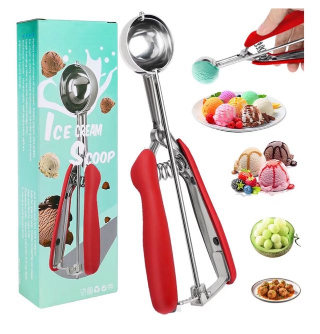 Cuchara para Helado Roja y Plateada