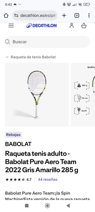 Raqueta de Tenis Babolat Pure Aero Team