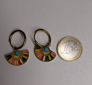 Pendientes abanico dorado multicolor