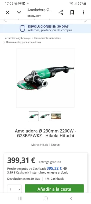 Amoladora Hitachi 2200W Disco 230mm  D.Diamante