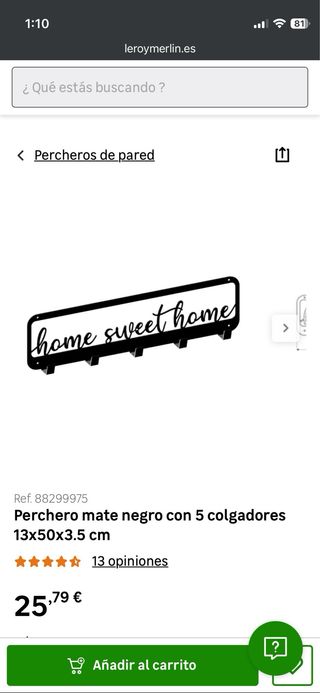 Perchero de pared Home Sweet Home