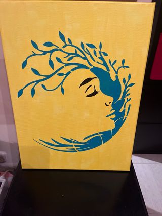 Lienzo pintado a mano: Mujer y árbol