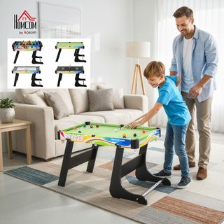 Mesa de Juego 4 en 1 para Futbolín, Billar, Air Hockey y Ping Pong con Accesorios Incluidos, Mesa Multijuego Plegable en MDF y Plástico, Multicolor